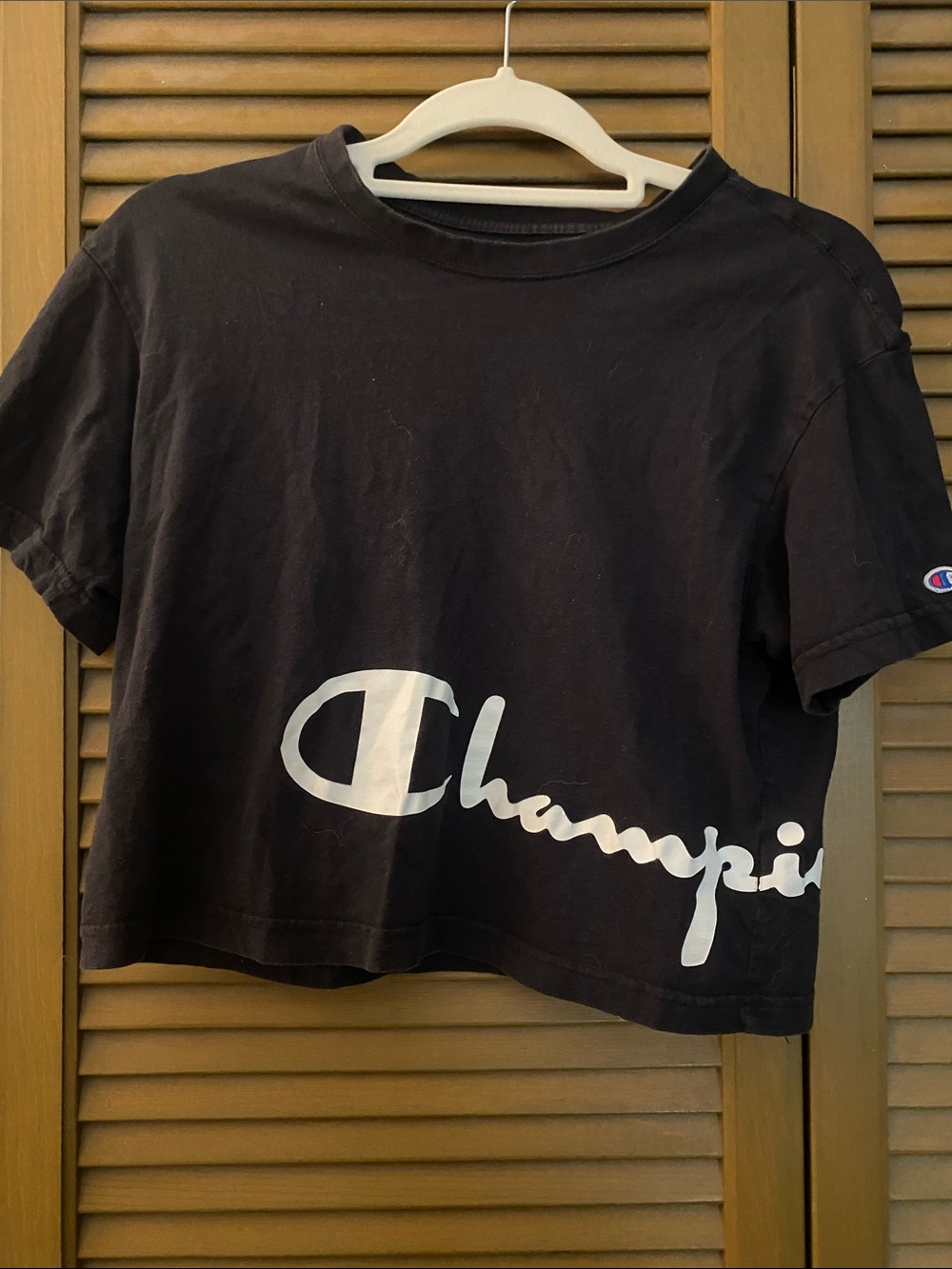 Champion Black Crop Tee with White Script Logo